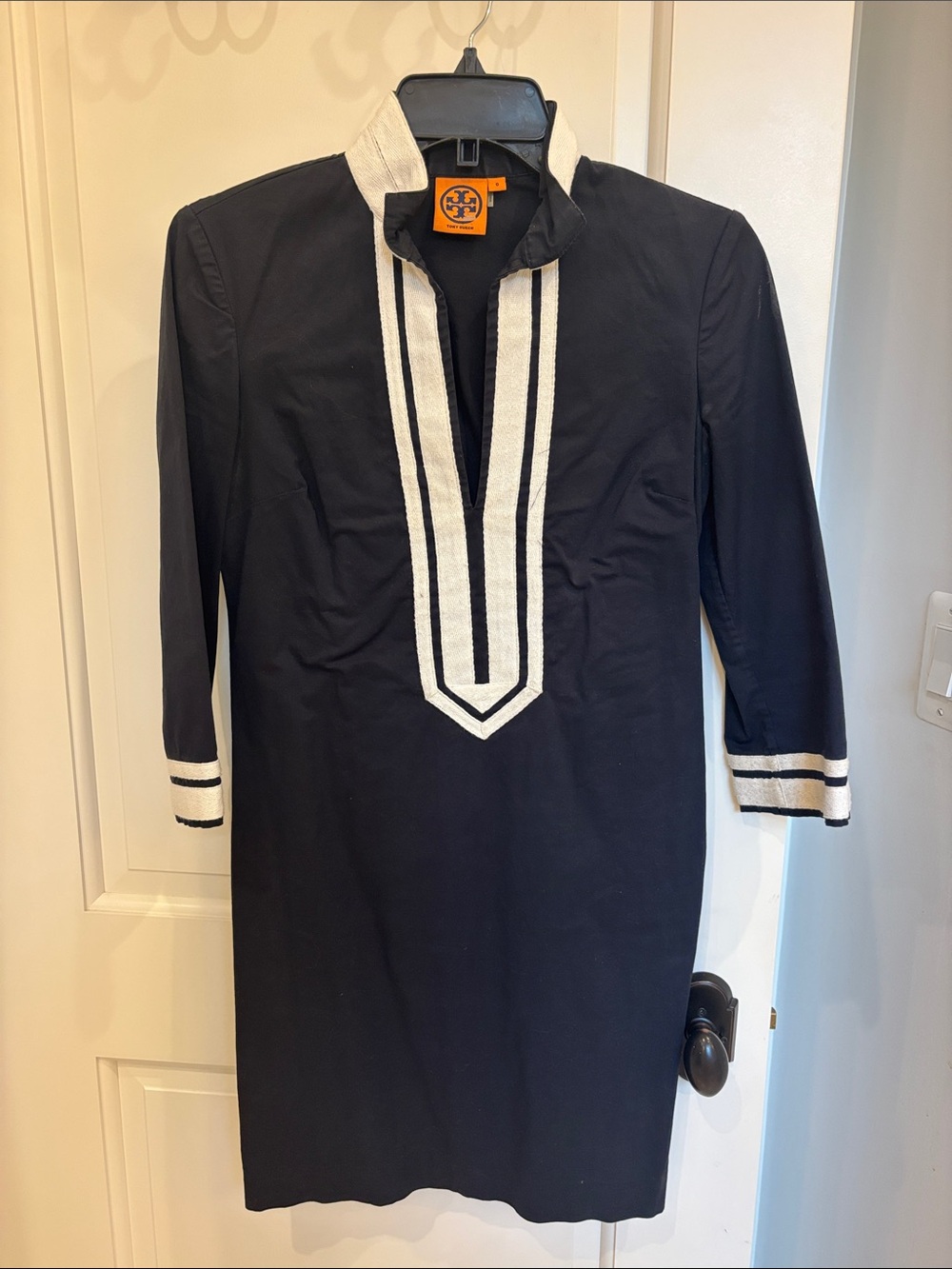 Tory Burch Navy Long-Sleeve Tunic with White Trim Accents